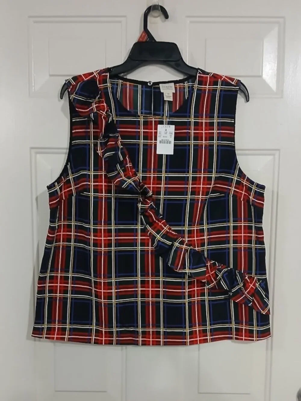 J. Crew Factory Tartan Plaid Taffeta Ruffle Tank Top Red Holiday Women's